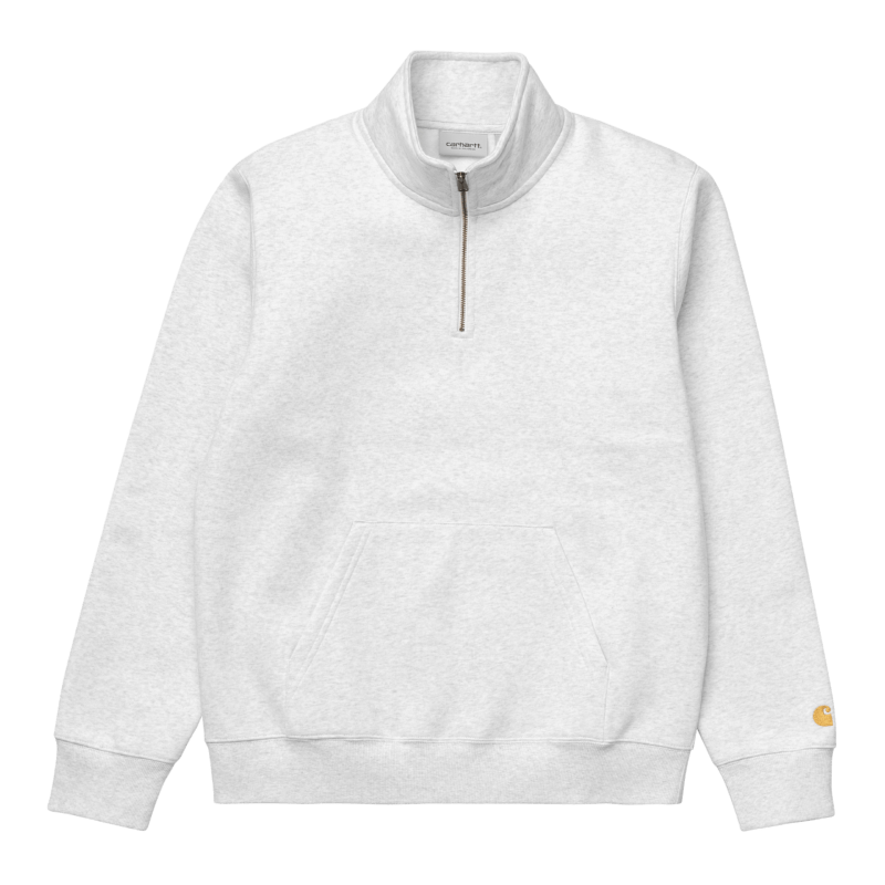 CARHARTT - Chase Neck Zip Sweat, Ash heather/ Gold
