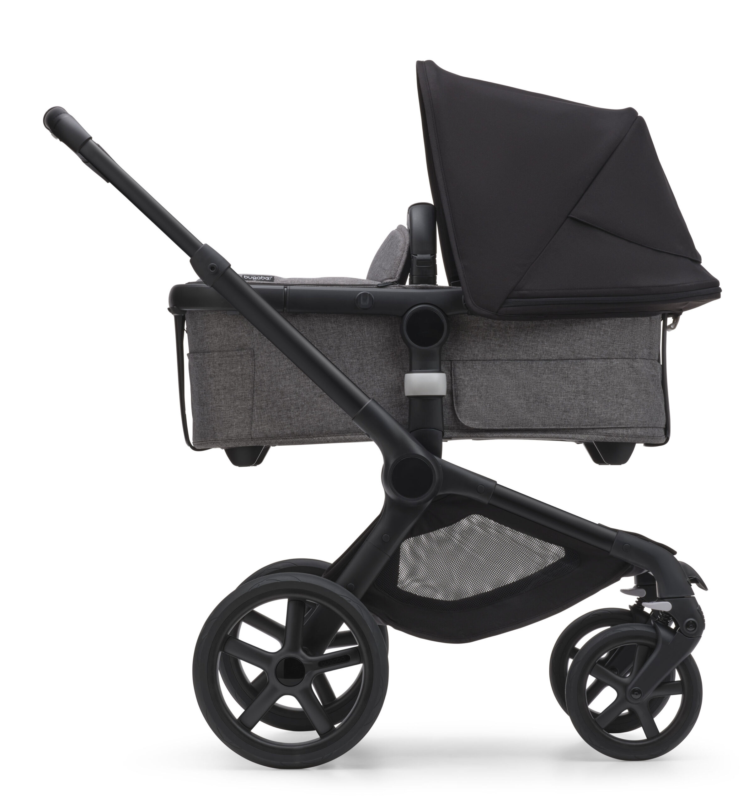 BUGABOO Fox 5 Poussette Naissance et 2ème Age - Capote Nuit Noire ,  Habillages Gris Chiné , Châssis Noir - INSIDE URBAN WEAR