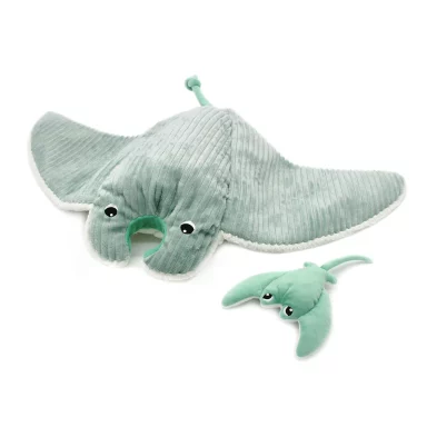 LES DÉGLINGOS PTIPOTOS – Peluche Mantalou La Raie Manta – Maman et son Bébé – Couleur Menthe – Les Ptipotos