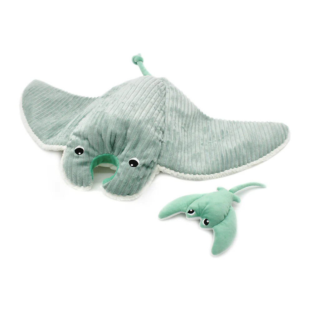 LES DÉGLINGOS PTIPOTOS - Peluche Mantalou La Raie Manta - Maman et son Bébé - Couleur Menthe - Les Ptipotos