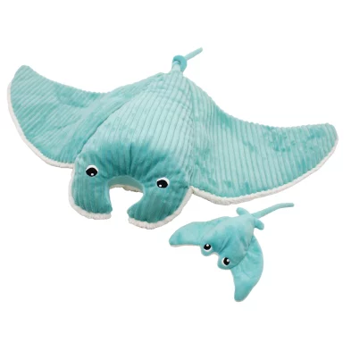 LES DÉGLINGOS PTIPOTOS – Peluche Mantalou La Raie Manta – Maman et son Bébé – Couleur Bleu Aqua – Les Ptipotos