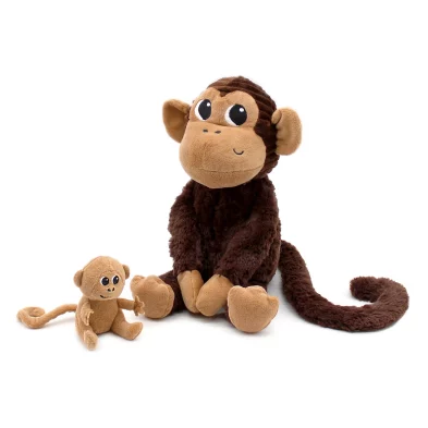 LES DÉGLINGOS PTIPOTOS – Peluche Zazou Le Singe – Maman et son Bébé – Couleur Marron Chocolat – Les Ptipotos