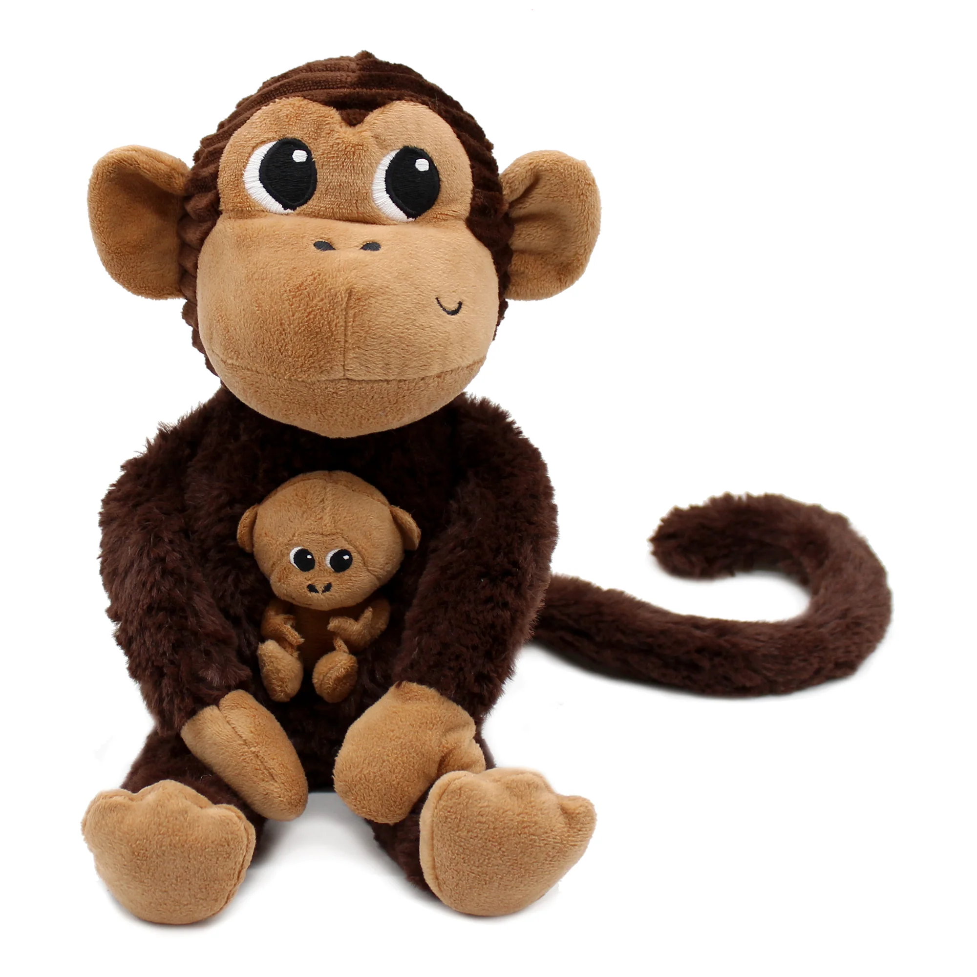 LES DÉGLINGOS PTIPOTOS - Peluche Zazou Le Singe - Maman et son Bébé - Couleur Marron Chocolat - Les Ptipotos – Image 4