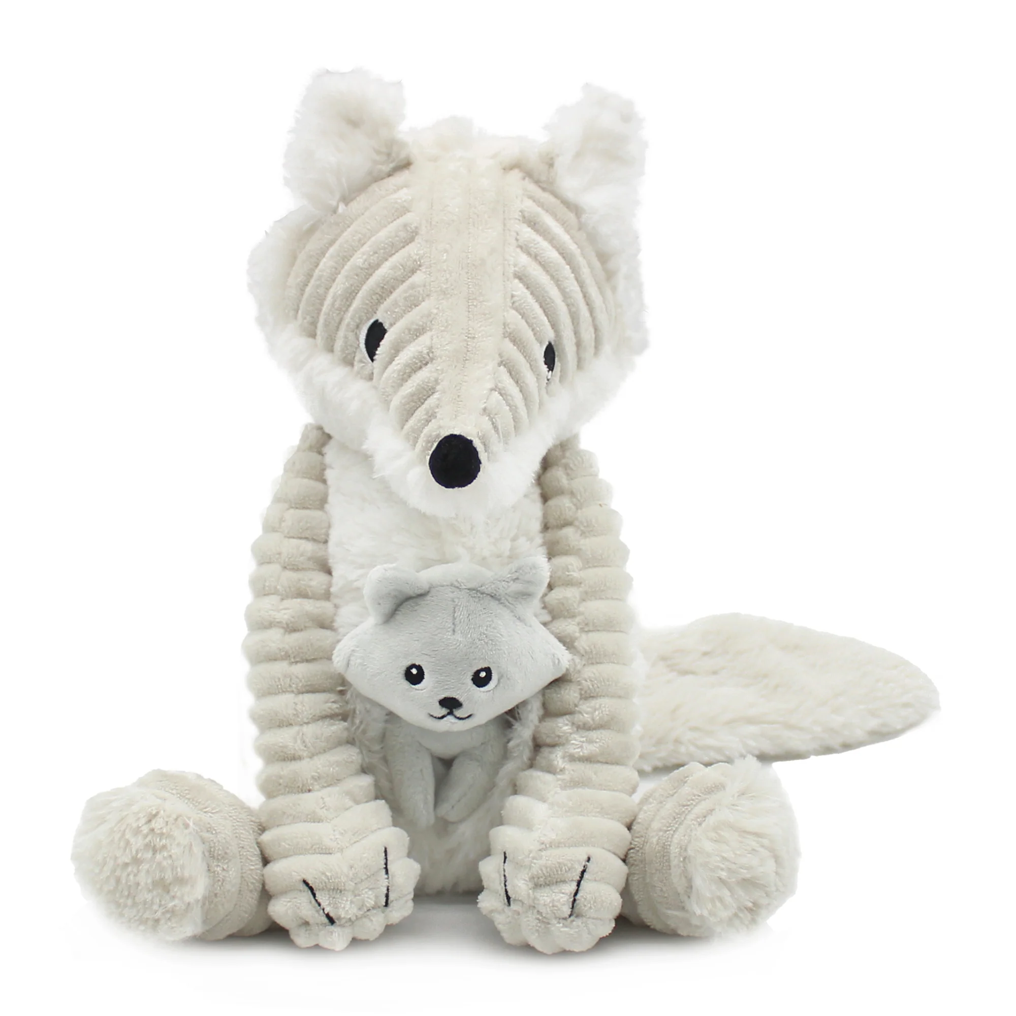 LES DÉGLINGOS PTIPOTOS - Peluche Renard Arctique Frimou et Son Bébé - Gris Clair